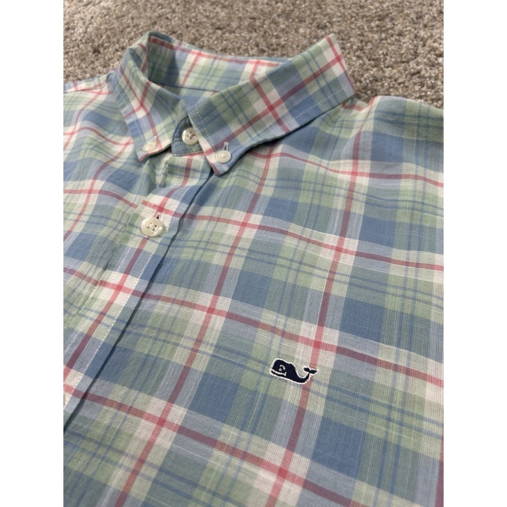 VINEYARD VINES Boys Whale Shirt Colorful Plaid Long Sleeve YXL (18)